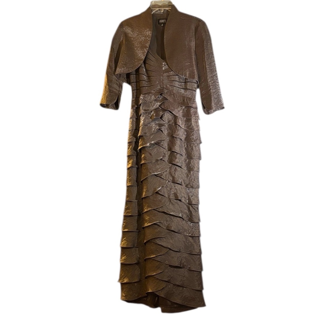 Adrianna Papell Shimmering Brown Long Sleeve Dress